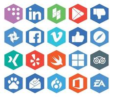 20 Social Media Icon Pack Including tripadvisor swift vimeo yelp browser vector