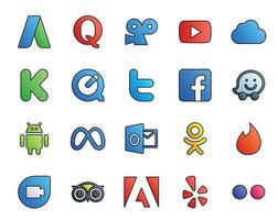 20 Social Media Icon Pack Including odnoklassniki facebook quicktime meta waze vector