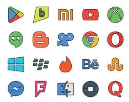 20 Social Media Icon Pack Including messenger behance blogger tinder windows vector