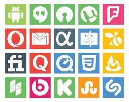 20 Social Media Icon Pack Including feedburner quicktime mail question fiverr vector