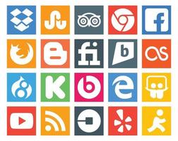 Paquete de 20 íconos de redes sociales que incluye youtube edge blogger beats pill drupal vector