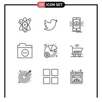 Universal Icon Symbols Group of 9 Modern Outlines of pie error app detail folder Editable Vector Design Elements