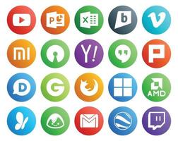 Paquete de 20 íconos de redes sociales que incluye microsoft firefox open source groupon plurk vector