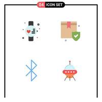 Group of 4 Flat Icons Signs and Symbols for gym signal insurance box space Editable Vector Design Elements