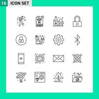 16 User Interface Outline Pack of modern Signs and Symbols of lock password rule lock cup Editable Vector Design Elements