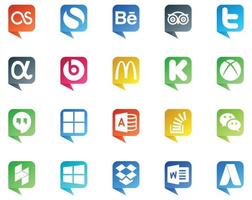 20 logotipos de estilo de burbujas de discurso de redes sociales como stock stockoverflow supera a la píldora microsoft access hangouts vector