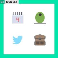 Pack of 4 creative Flat Icons of calendar social school olive travel Editable Vector Design Elements