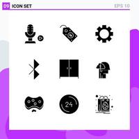 Mobile Interface Solid Glyph Set of 9 Pictograms of borrowing ideas interior gear furniture connection Editable Vector Design Elements