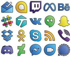 colección de iconos de redes sociales de estilo de línea llena viber. rss. vk. chat y odnoklassniki 20 iconos modernos vector