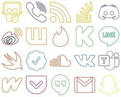 20 High-quality and modern Colourful Outline Social Media Icons such as sina. stock. weibo and text Eye-catching and high-resolution vector