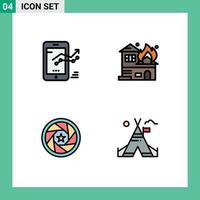 Set of 4 Modern UI Icons Symbols Signs for chart aperture progress burning logo Editable Vector Design Elements