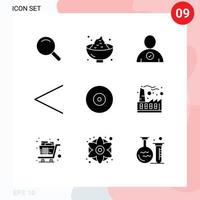 9 User Interface Solid Glyph Pack of modern Signs and Symbols of dvd ray check blu left Editable Vector Design Elements