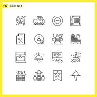 User Interface Pack of 16 Basic Outlines of payment document add website layout Editable Vector Design Elements