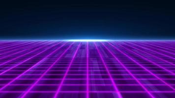 Abstract purple glowing neon laser grid futuristic high tech with energy lines on surface and horizon, abstract background. Video 4k, motion design