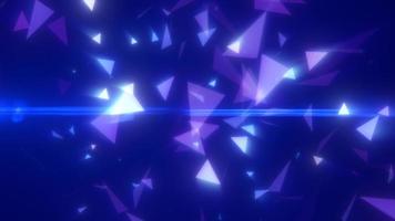 Abstract triangular fragments blue bright glowing, magical energy abstract background. Video 4k, motion design