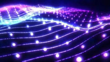 Abstract blue shiny glowing lines rays of energy and magical waves from particles and dots, abstract background. Video 4k, motion design