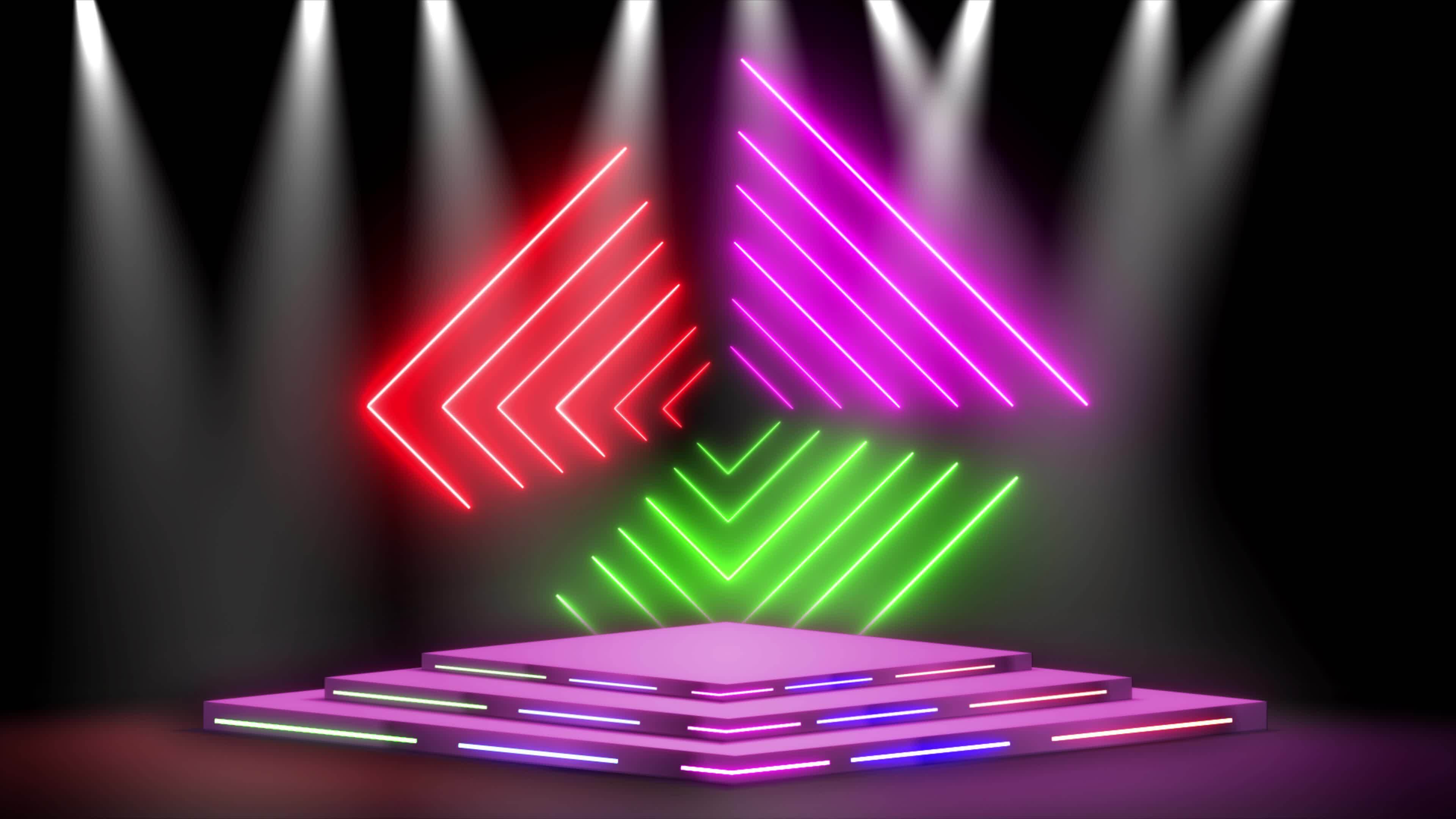 Realistic 3d Stage And Light Effects Moving On Background. Spot Light