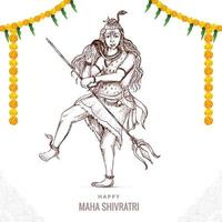 Hand draw hindu lord shiva sketch for indian god maha shivratri card design vector