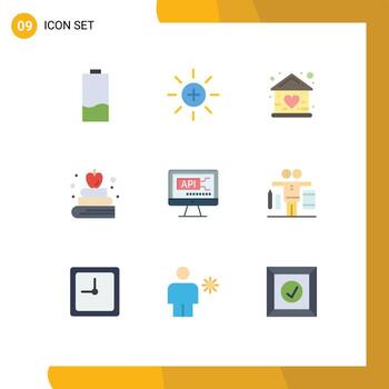 9 Thematic Vector Flat Colors and Editable Symbols of computer book user apple home Editable Vector Design Elements