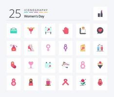 Womens Day 25 Flat Color icon pack including day. women. love. message. board vector