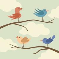 Birds sit on a branch. Vector illustration