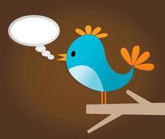 The blue birdie on a branch speaks. A vector illustration