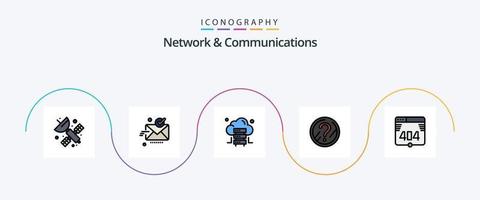 Network And Communications Line Filled Flat 5 Icon Pack Including error. solution. good. problem. question vector