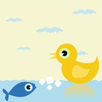 The duck and fish divide a forage into the sea. A vector illustration