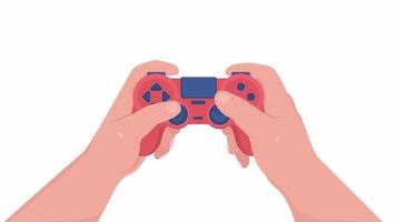 Animated playing with controller. Console game. Flat first view hands on white background with alpha channel transparency. Colorful cartoon style 4K video footage of closeup arms for animation