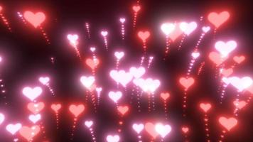 astratto luminosa raggiante festivo rosso cuori affascinante per San Valentino giorno, astratto sfondo. video 4k, movimento design