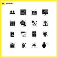 Pack of 16 creative Solid Glyphs of error develop user bug play Editable Vector Design Elements