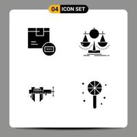 4 Universal Solid Glyph Signs Symbols of barcode strategy shipping management measure Editable Vector Design Elements
