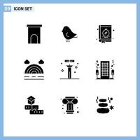 Set of 9 Modern UI Icons Symbols Signs for flasks biology compass weather forecast Editable Vector Design Elements