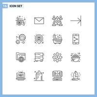 Mobile Interface Outline Set of 16 Pictograms of market planets people galaxy finish Editable Vector Design Elements