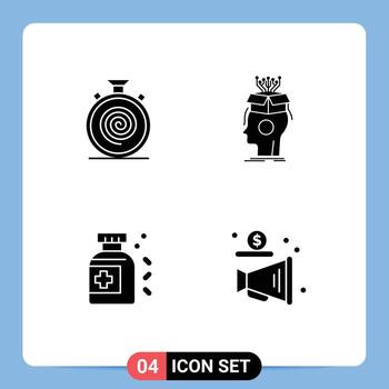 conjunto de pictogramas de 4 glifos sólidos simples de cabeza de acción medicina artificial sin escalas elementos de diseño vectorial editables vector