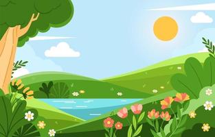 Spring Landscape Background with Flowers vector