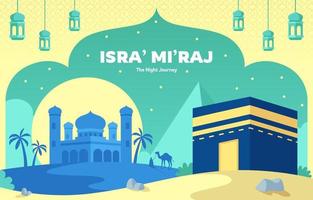 Isra Mi'raj Background with Kaaba and Mosque vector