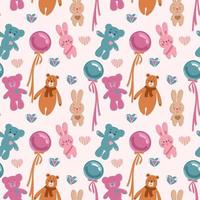 Cute pattern with soft toys and balls. Can be used for the design of fabric print, wrapping paper, or romantic greeting cards. vector