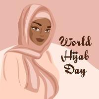 día mundial del hiyab. bueno para la celebración del día mundial del hijab. hermosa chica en un hiyab. diseño plano. diseño de volante ilustración vectorial