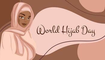 World hijab day. Good for the world hijab day celebration. Beautiful girl in a hijab. Flat design. Flyer design. Vector illustration.