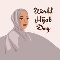 día mundial del hiyab. bueno para la celebración del día mundial del hijab. hermosa chica en un hiyab. diseño plano. diseño de volante ilustración vectorial vector