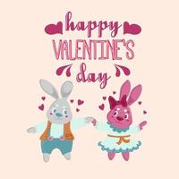 amor del día de san valentín y 14 de febrero. lindas ilustraciones vectoriales. postal con lindos conejos. dibujos para una postal, cartel o tarjeta. vector