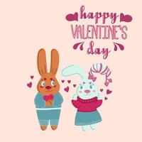 amor del día de san valentín y 14 de febrero. lindas ilustraciones vectoriales. postal con lindos conejos. dibujos para una postal, cartel o tarjeta. vector
