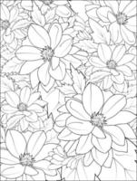 Seamless vector floral pattern. Vector illustration of a beautiful botanical background, botanical waterlily dahlia, floral pattern illustration for coloring book or page, dahlia flower sketch art.