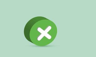 illustration realistic green cancel cross icon over white modern 3d style creative isolated on background vector