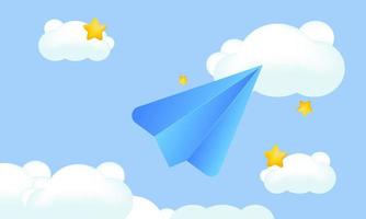 illustration realistic cute paper airplane clouds online 3d creative isolated on background vector