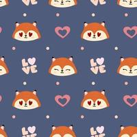 Seamless pattern with foxes, hearts on blue  background. Background for wrapping paper, textile, posters, cards.  Happy Valentine's Day. vector