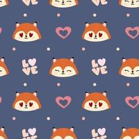 Seamless pattern with foxes, hearts on blue  background. Background for wrapping paper, textile, posters, cards.  Happy Valentine's Day. vector