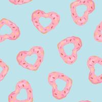 Seamless pattern with cartoon heart shaped donut. Background for wrapping paper, textile, posters, cards. Happy Valentine's day. vector