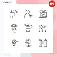 9 Thematic Vector Outlines and Editable Symbols of retro hand right gestures scheme Editable Vector Design Elements